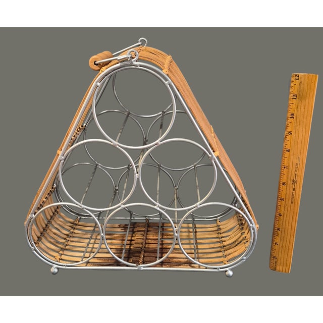 Late 20th Century Vintage Triangle Mid-Century Modern Bamboo & Metal 6 Bottle Wine Rack For Sale - Image 5 of 7