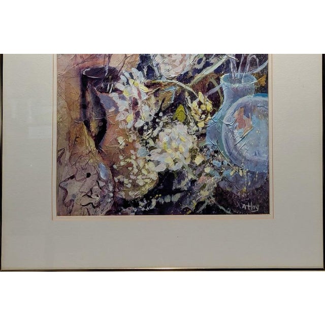 Late 20th Century Late 20th Century Original Athy Mixed Media Decoupage Still Life Floral Painting For Sale - Image 5 of 15