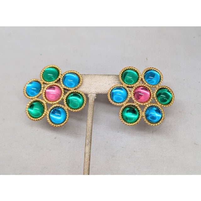 1990s Vintage 1992 Signed Napier Pastel Cabochons Pierced Earrings- 2 Pieces For Sale - Image 5 of 7