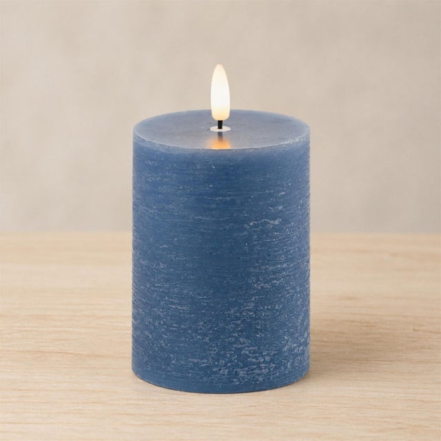 Modern FIA Wick Blue Pillar Candle (Set of 2) For Sale - Image 3 of 4