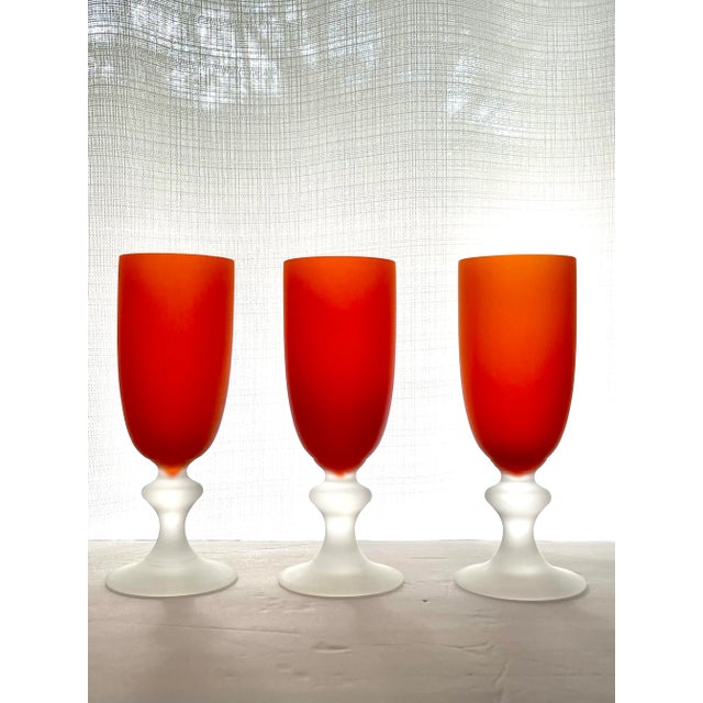 Set of 3 Vintage Orange Satin Glass Pilsner Glasses by Carlo Moretti-- Murano Glass For Sale In Miami - Image 6 of 13