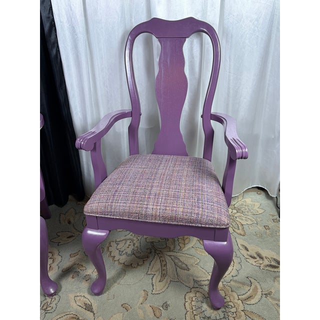 Mid 20th Century Hollywood Regency Custom Lilac Lacquered Queen Anne Dining Chairs - Set of 8 For Sale - Image 5 of 8