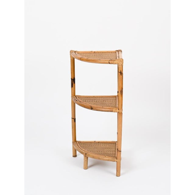 Italian Corner Shelf or Étagère in Bamboo, Rattan and Wicker by Franco Albini, 1970s For Sale - Image 8 of 16
