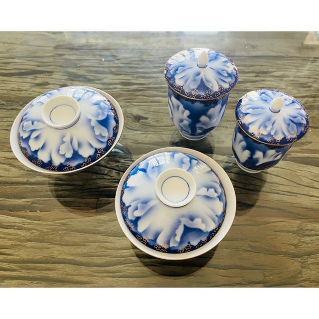Vintage Japanese Fine Porcelain Cobalt Blue Tea Set- 4 Pieces For Sale - Image 9 of 9