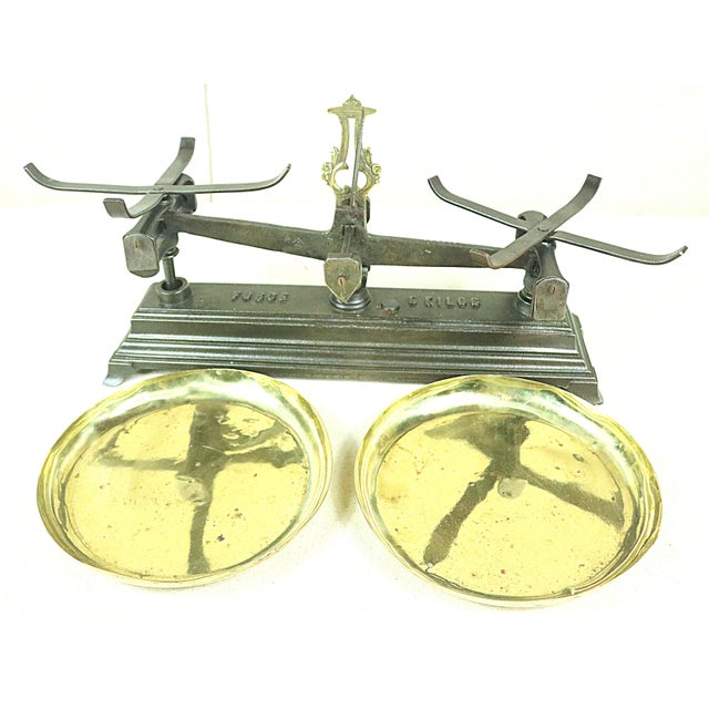 Metal Late 19th Century French, Brass and Iron Store Scale For Sale - Image 7 of 8