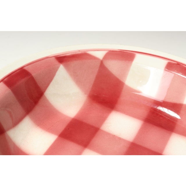 Vintage French Raspberry Tartan Plaid Porcelain Bowl by Faïencerie Givors For Sale - Image 11 of 15
