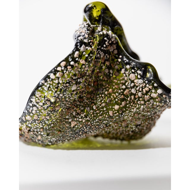 Glass Vintage Italian Dark Green Murano Glass Bowl with Decorative Stone Inlays, 1980s For Sale - Image 7 of 12