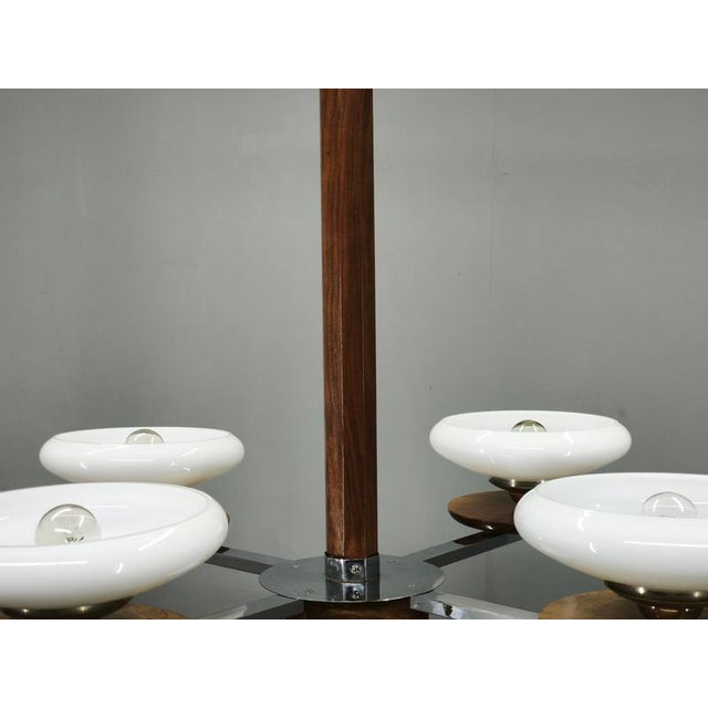 Czech Art Deco Chrome and Opaline Glass Chandelier in Walnut, 1930s For Sale - Image 9 of 17
