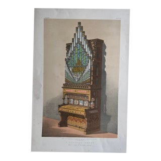 Antique Victorian Gothic Chancel Organ Chromolithograph by j.b. Waring, Gray & Davison, London For Sale