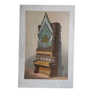 Antique Victorian Gothic Chancel Organ Chromolithograph by j.b. Waring, Gray & Davison, London