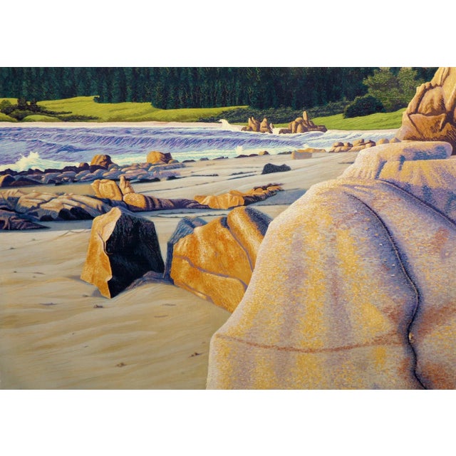 Impressionist Gordon Mortensen "Rocks, Sand and Sea" Signed Numbered Woodcut Beach Ocean Art For Sale - Image 3 of 6