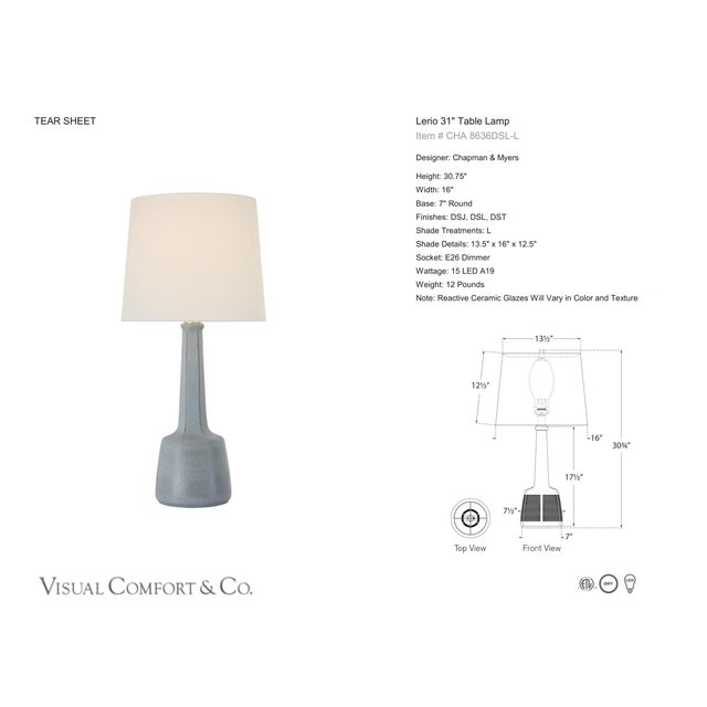 Chapman & Myers by Visual Comfort Signature Lerio 31" Table Lamp in Dusted Slate with Linen Shade Designer: Chapman &...