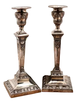 Embossed Silver Candlesticks, Set of 2