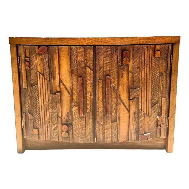 1960s Mid Century Lane Pueblo Brutalist Vintage Nightstand For Sale