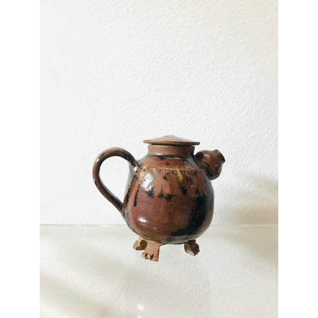 Brown Signed Quirky Studio Pottery Tea Pot With Feet For Sale - Image 8 of 12