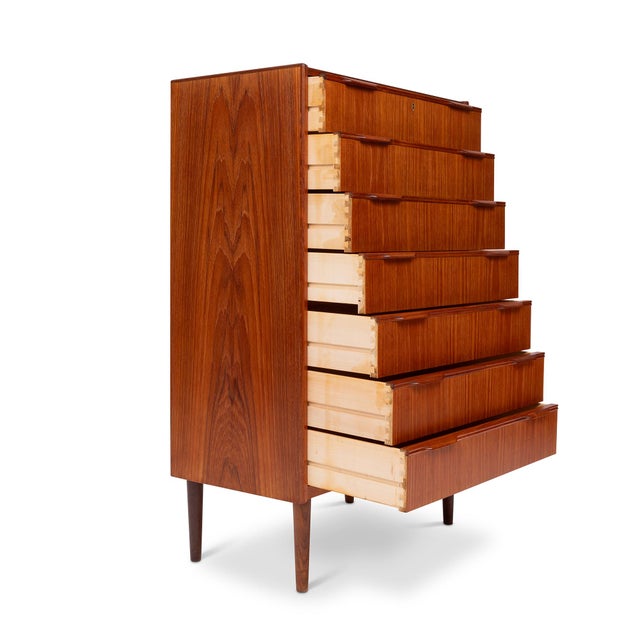 Vintage Danish Mid-Century Teak 7 Drawer Tallboy Dresser 1960s For Sale - Image 4 of 10