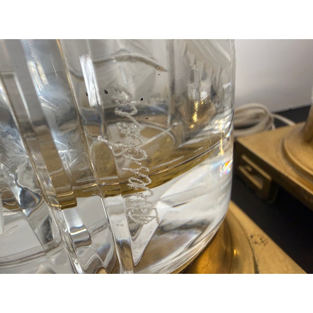 1970s Vintage Art Deco Dresden Cut Crystal Lamps Pair For Sale - Image 5 of 6