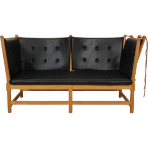 Spoke-Back Sofa in Black Leather by Børge Mogensen, 1990s