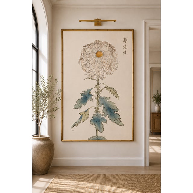 Paper White Pompon Mum by Hasegawa, Vintage Japanese Botanical Art Print, 16" X 24" For Sale - Image 7 of 9