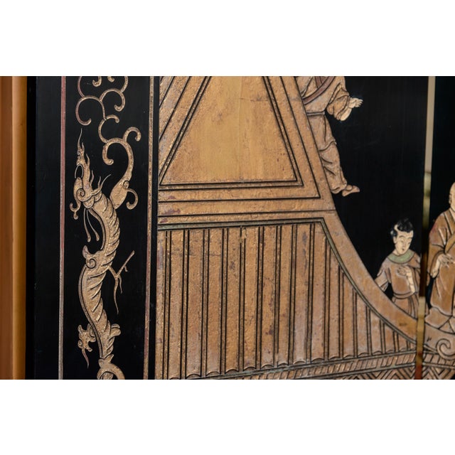 Eight Panel Black Oriental Screen For Sale In West Palm - Image 6 of 10