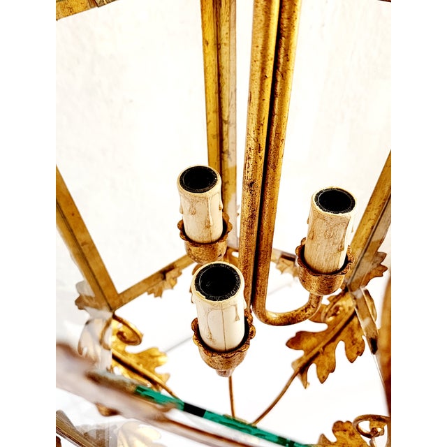 Vintage Italian Gilt Iron Louis XVI Style Hanging Lantern For Sale - Image 11 of 12