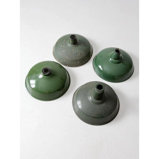Set of 4 Vintage Green Enamel Pendant Light Shades For Sale - Image 10 of 11