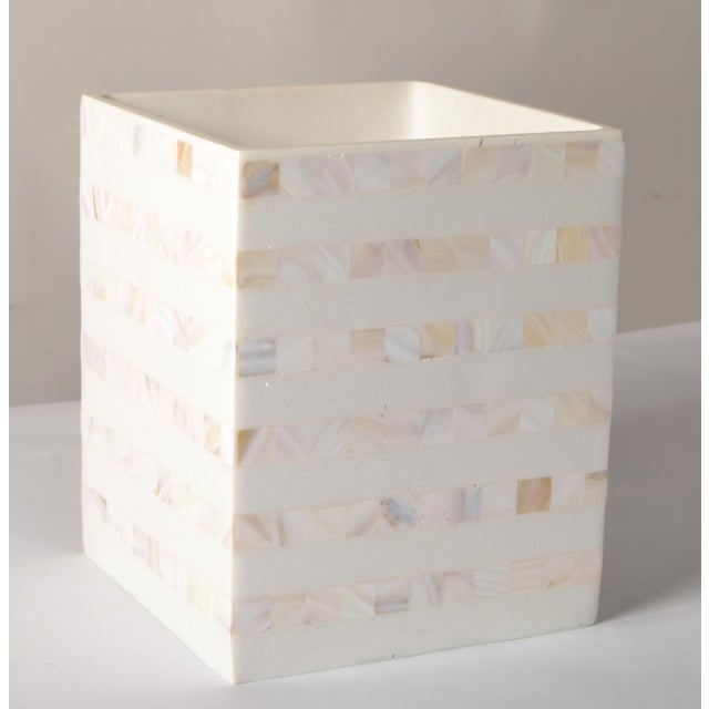 1990s 1990s Vintage Luxury Capiz Stripe Over Resin Wastebasket Trash Can For Sale - Image 5 of 12