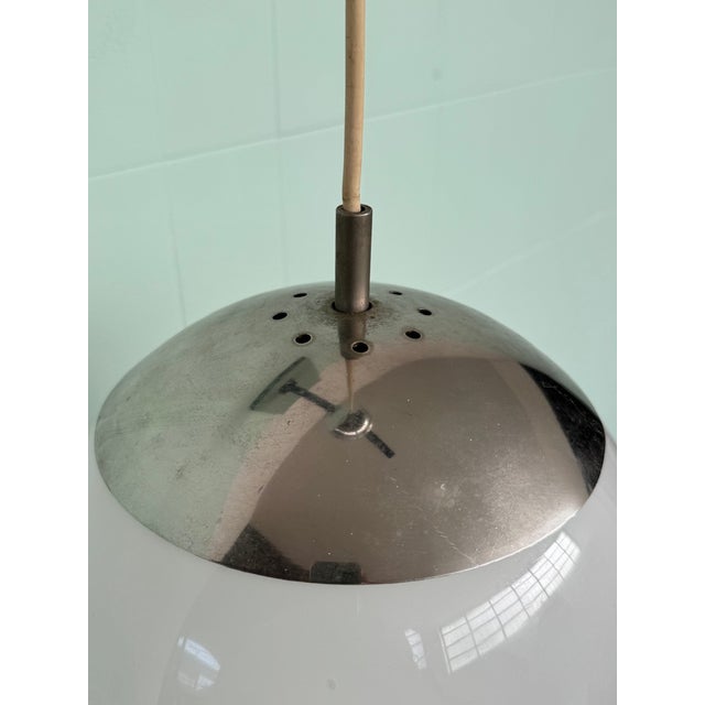 Italian Space Age Glass and Steel Pendant Lamp, 1960s For Sale - Image 11 of 16