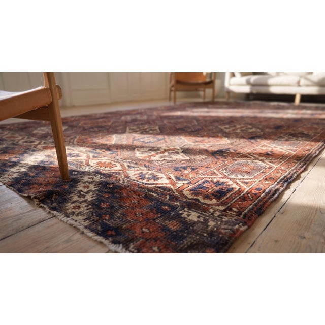 Special Auburn Brown Ground Color With Multicolor Diamond Pattern Geometric Design Antique Central Asian Chodor Turkmen Rug For Sale - Image 15 of 16