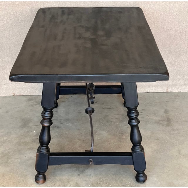 Late 19th Spanish Walnut Dining or Desk Fratino Table With Iron Stretcher For Sale In Miami - Image 6 of 10