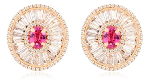 Pink Tourmaline & Diamond Cocktail Stud Earrings- a Pair