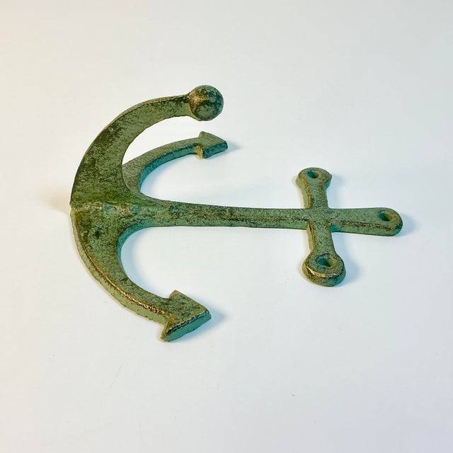 Metal 1970s Vintage Nautical Coastal Arts & Crafts Cast Iron Anchor Wall Hook For Sale - Image 7 of 9