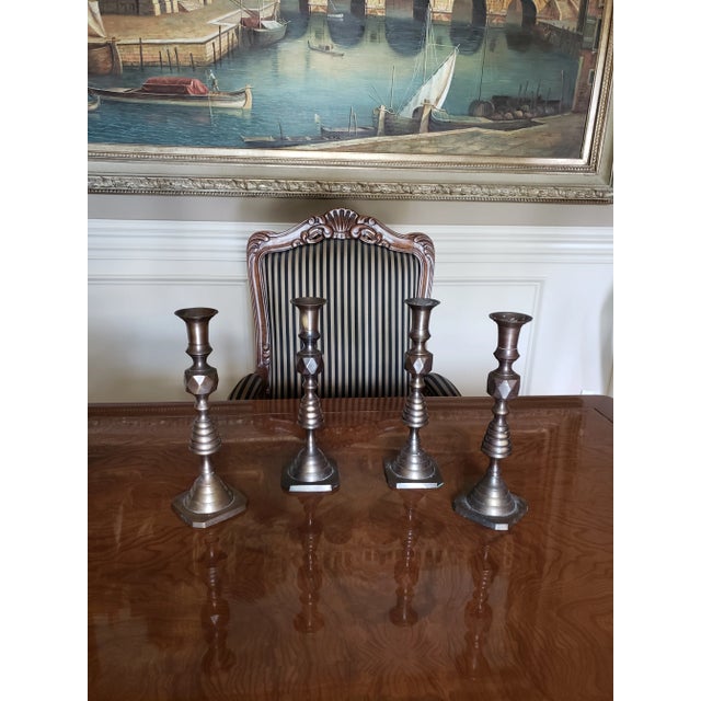 Bronze-Colored Metal Candlesticks - Set of 4 For Sale - Image 4 of 7