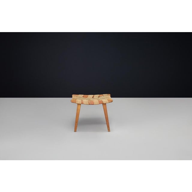 Mid-Century Modern French Stool with Woven Jute Seat, 1950 For Sale - Image 12 of 13