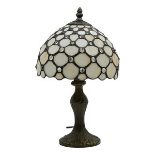 Vintage Table Lamp with White Stained Glass Shade in the style of Tiffany For Sale