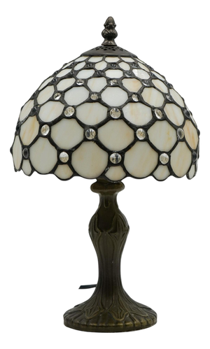 Vintage Table Lamp with White Stained Glass Shade in the style of Tiffany