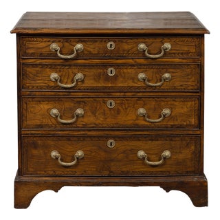 English 1800s George III Burl Wood Four-Drawer Commode with Feather Banding For Sale