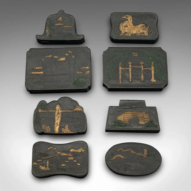 1900's Set of 8 Antique Calligraphic Ink Blocks For Sale - Image 4 of 9