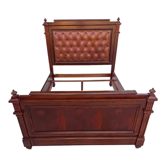 Ralph Lauren Continental Queen Tufted Leather Bed For Sale