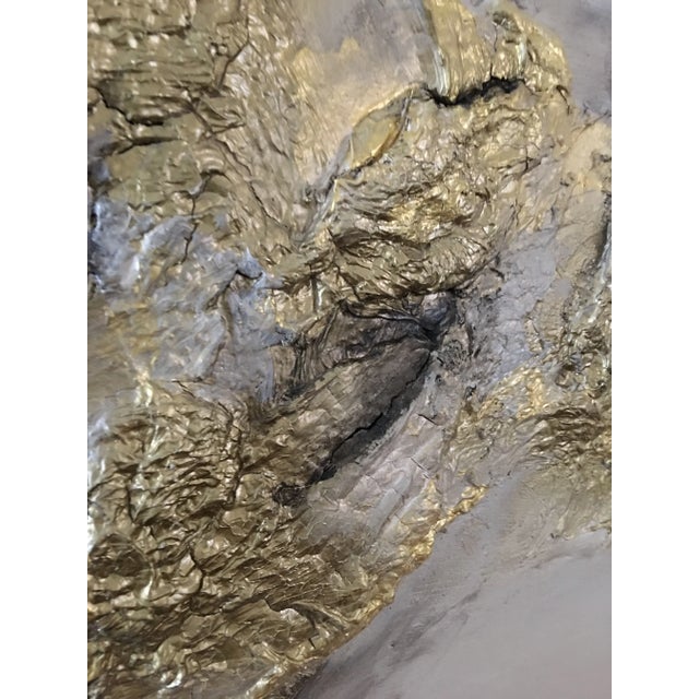 Cream "EarthScape" Original Abstract Wall Sculptures Marble Brass Gold - a Pair For Sale - Image 8 of 11