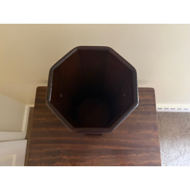 Brown Mid-Century Octagonal Wood Umbrella Stand With Brass Lion-Head Ring Handles For Sale - Image 8 of 10