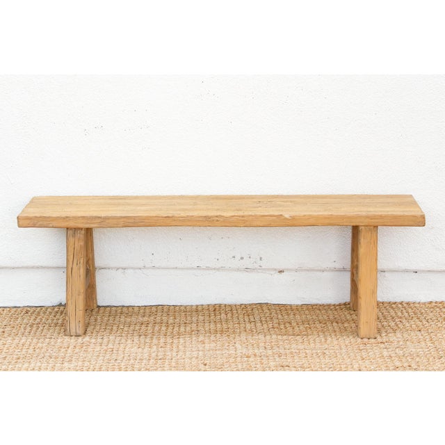 Asian Antique Artisanal Bleached Wood Robust Bench For Sale - Image 3 of 6