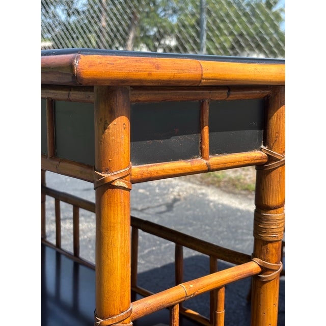 Vintage Coastal Bamboo and Black Lacquer Desk by Milling Road for Baker For Sale - Image 10 of 10