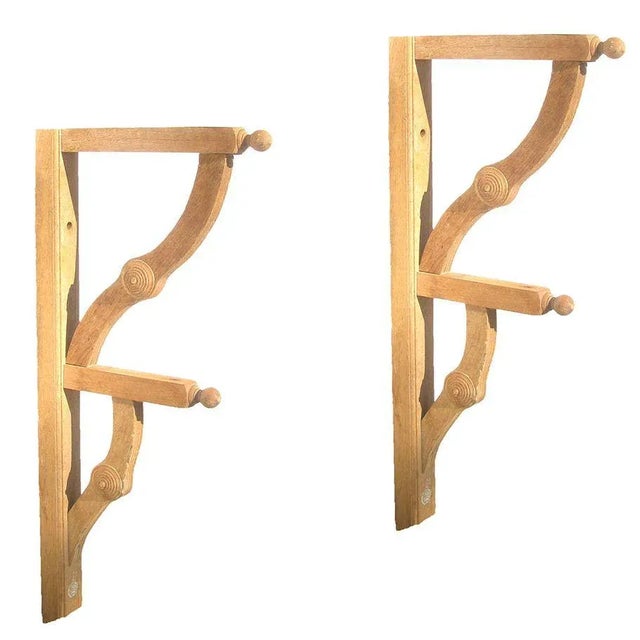 Tan Large Vintage Wood Architectural Elements / Brackets, Pair For Sale - Image 8 of 10