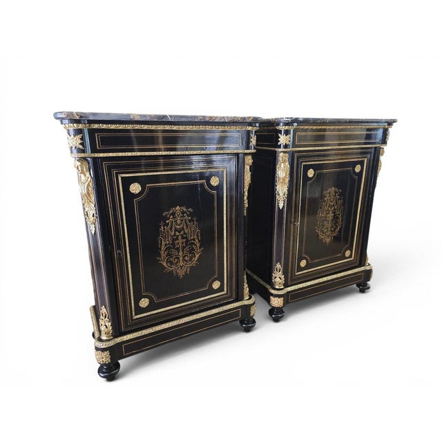Late 19th Century French Cabinets with Gilt Bronze Mounts and Portoro Marble, 1870s, Set of 2 For Sale - Image 5 of 14
