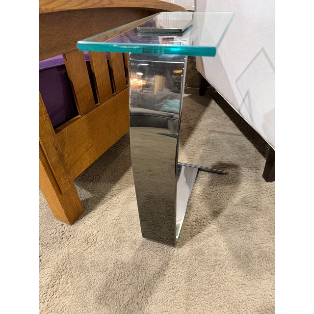 2020s Attributed Dia Vintage Brushed Nickel and Glass Top Side Table For Sale - Image 5 of 5