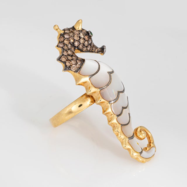 Distinct contemporary diamond Seahorse ring to pendant conversion crafted in 18 karat yellow gold. Diamonds total an...