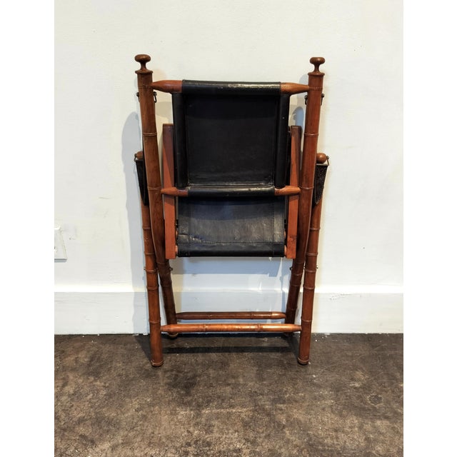 Brown Vintage 1970s Faux Bamboo and Leather Folding Chair For Sale - Image 8 of 9