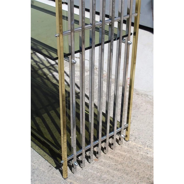 Italian Shelf in Chromed Metal, Brass & Glass, 1970s For Sale - Image 9 of 12