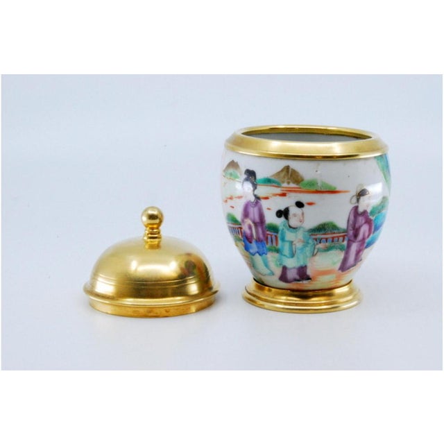 Metal Porcelain Pot with Scenes For Sale - Image 7 of 11